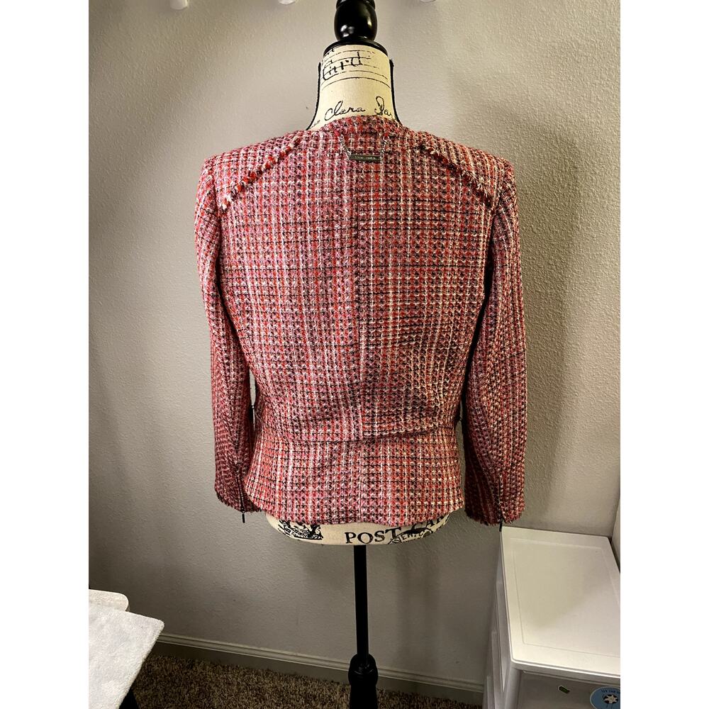 WHITE HOUSE BLACK Tweed Blazer Jacket Women’s 14 Red Pink Woven Preppy EUC - Picture 2 of 16